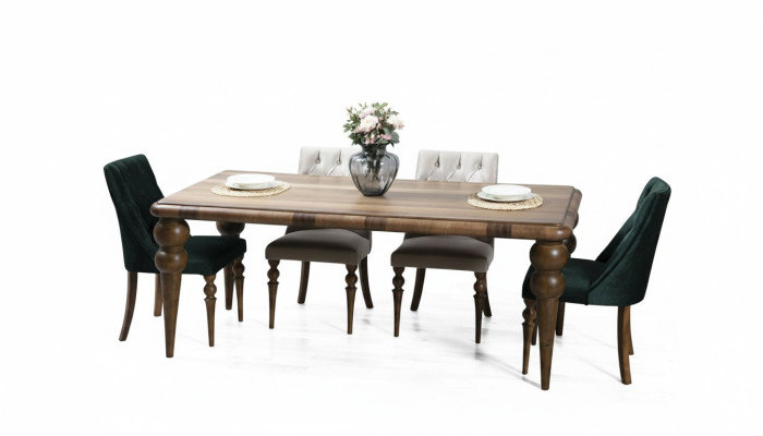 Ensemble de salle à manger classique en bois Table à manger 6 chaises rembourrées Ensemble de 7 pièces