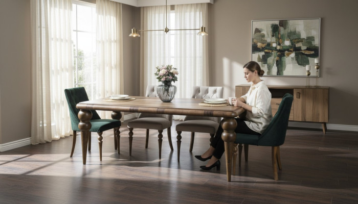 Salle à manger Mobilier Ensemble de luxe Table à manger 4x Chaises Design moderne Style bois