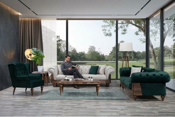 Ensemble de canapé Chesterfield moderne bicolore 3+3+1 place mobilier de luxe