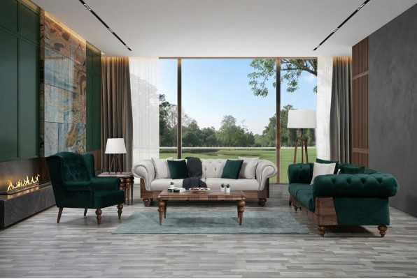 Ensemble de canapé Chesterfield moderne bicolore 3+3+1 place mobilier de luxe