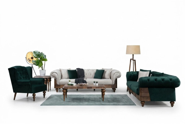 Ensemble de canapé Chesterfield moderne bicolore 3+3+1 place mobilier de luxe