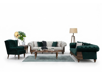 Ensemble de canapé Chesterfield moderne bicolore 3+3+1 place mobilier de luxe