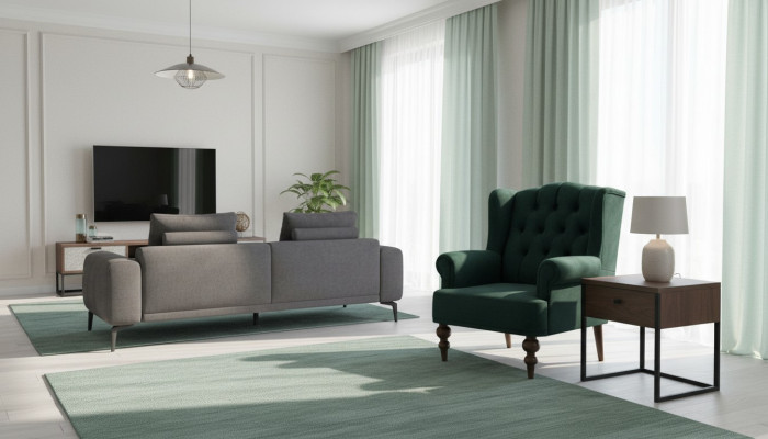 Classique Chesterfield Fauteuil Vert Wing Chair Tissu Fauteuil Une Place