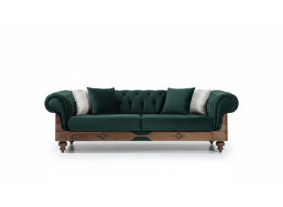 Canapé Chesterfield vert trois places, canapés de salon, sièges, meubles de salon.