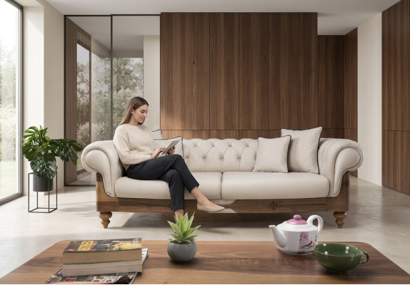 Canapé Chesterfield marron et blanc, design de salon, canapé, mobilier d'assise, neuf