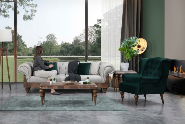 Ensemble de canapé classique 3 places + fauteuil Chesterfield Meubles design