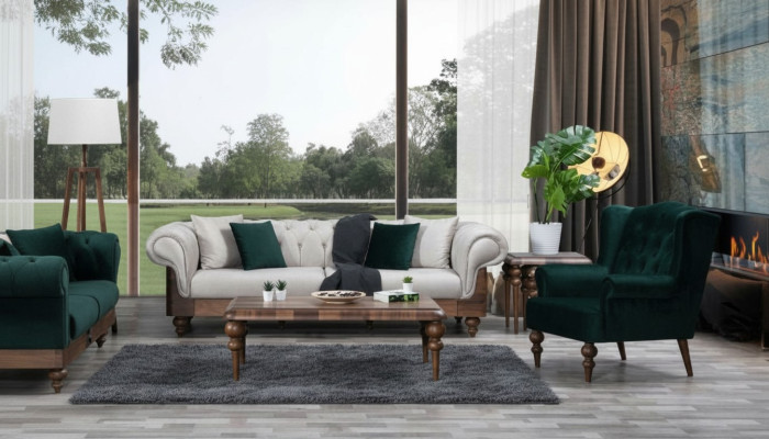 Ensemble de canapé classique 3 places + fauteuil Chesterfield Meubles design