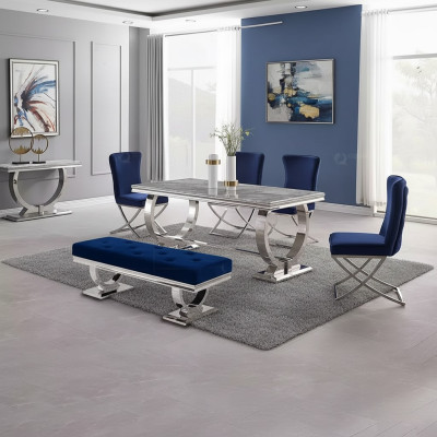 Table à manger de luxe, table colonne, table de salle à manger en argent 200x100