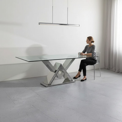 Table de salle à manger de luxe table colonne tables à manger en argent table à manger en verre de salle à manger table en verre