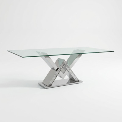 Table de salle à manger de luxe table colonne tables à manger en argent table à manger en verre de salle à manger table en verre