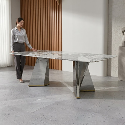 Table à manger de luxe Table en verre Salle à manger Tables de luxe Table grise 200x100