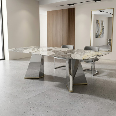 Table à manger de luxe Table en verre Salle à manger Tables de luxe Table grise 200x100