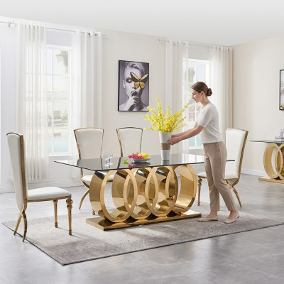 Conception de table à manger en acier inoxydable de mobilier de salle à manger Tables de table