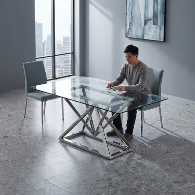Table en verre Colonnes Tables Tables en argent Tables en verre Table Meubles de luxe 180x90