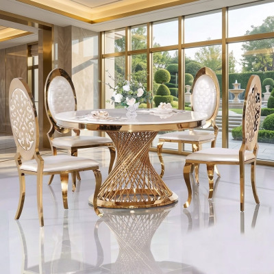 Table ronde base dorée chrome Tables rondes Tables Tables à manger de luxe 130 cm
