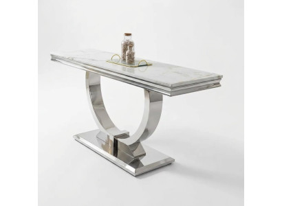 Bahut console en argent, table de luxe en chrome argenté 120x40 cm