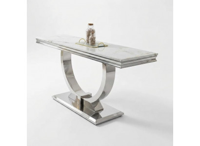 Bahut console en argent, table de luxe en chrome argenté 120x40 cm