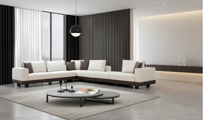 Salle de séjour Canapé d'angle Luxe Canapé en L en tissu Meubles Cadre en bois Élégant