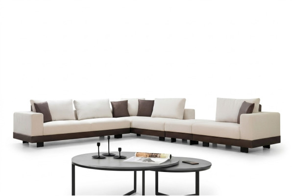 Salle de séjour Canapé d'angle Luxe Canapé en L en tissu Meubles Cadre en bois Élégant