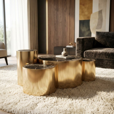 Table basse dorée Table d'appoint de salon Design moderne avec plateau en verre