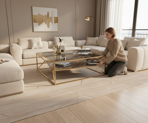 Table basse en marbre moderne pour le salon en acier inoxydable de luxe avec plateau en verre.