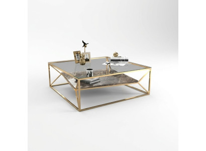 Table basse en marbre moderne pour le salon en acier inoxydable de luxe avec plateau en verre.