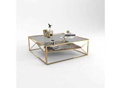 Table basse en marbre moderne pour le salon en acier inoxydable de luxe avec plateau en verre.