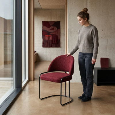 Chaise de designer rouge, rembourrage, un place, textile, chaises de salle à manger de luxe.