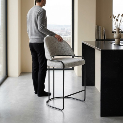 Tabouret de bar gris avec pieds en acier inoxydable Chaise de salle à manger Chaises de haute conception