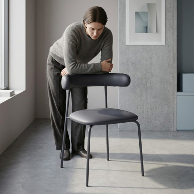 Chaise en acier inoxydable noir Chaises en similicuir Siège unique Mobilier de salle à manger