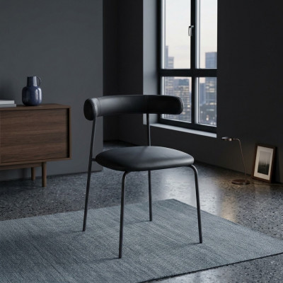 Chaise en acier inoxydable noir Chaises en similicuir Siège unique Mobilier de salle à manger