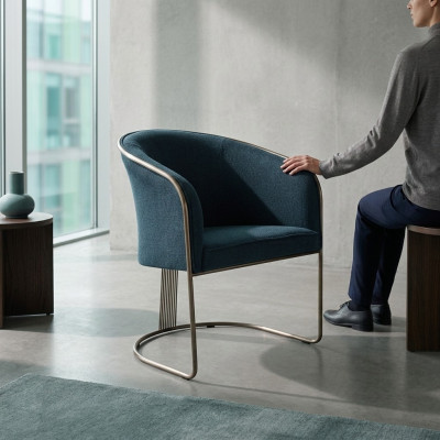 Fauteuil en acier inoxydable bleu de luxe à un siège rembourré avec accoudoirs inclinable