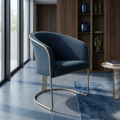 Fauteuil en acier inoxydable bleu de luxe à un siège rembourré avec accoudoirs inclinable