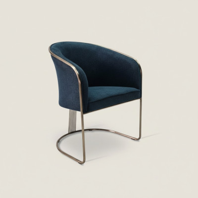 Fauteuil en acier inoxydable bleu de luxe à un siège rembourré avec accoudoirs inclinable