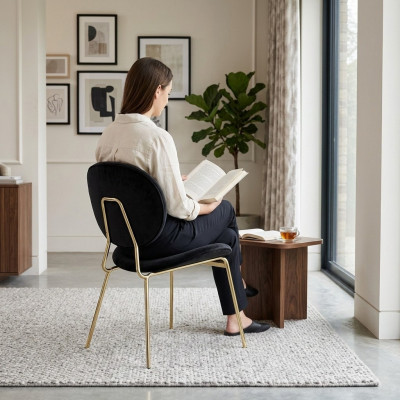 Chaise design noire avec pieds en acier inoxydable Chaises modernes de salle à manger