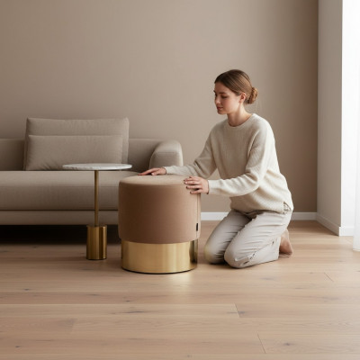 Tabouret beige designer pouf tabouret d'appoint rembourré siège mobilier textile