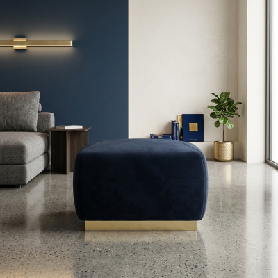 Designer Luxus blauer Hocker mit Edelstahlrand Polsterung Textilmöbel neu