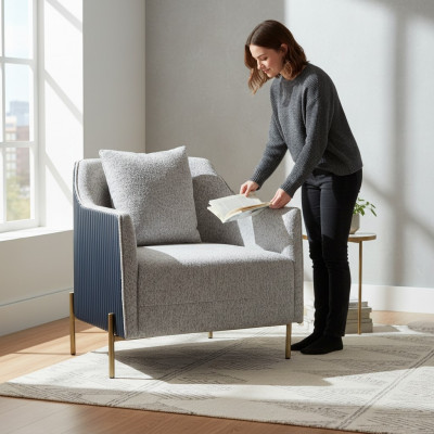 Gris Fauteuil De Luxe 1 Place Pieds En Acier Inoxydable Cadre En Bois Mobilier De Salon