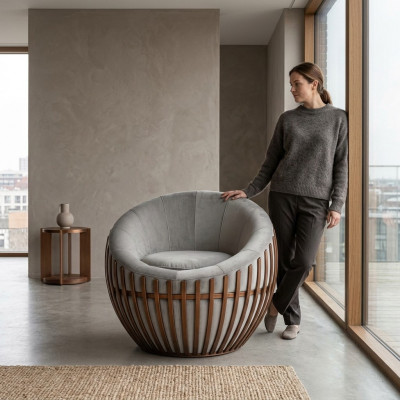 Fauteuil gris design Meuble de salon Siège rembourré Fauteuil en tissu Lounge Club