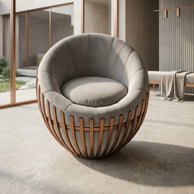 Fauteuil gris design Meuble de salon Siège rembourré Fauteuil en tissu Lounge Club