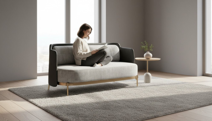 Designer Gray 2-Sitzer luxuriöses Wohnzimmer Polster Sofa Textil Möbel