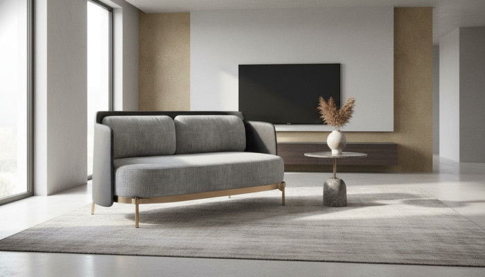 Designer Gray 2-Sitzer luxuriöses Wohnzimmer Polster Sofa Textil Möbel