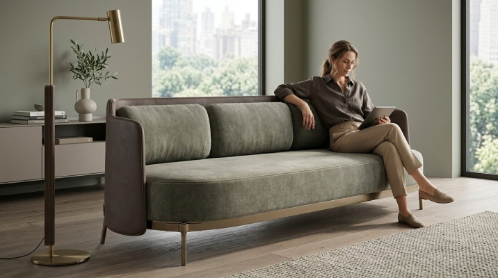 Canapé moderne 3 places Salon Revêtement Textile Luxe Canapé 228cm Tissu