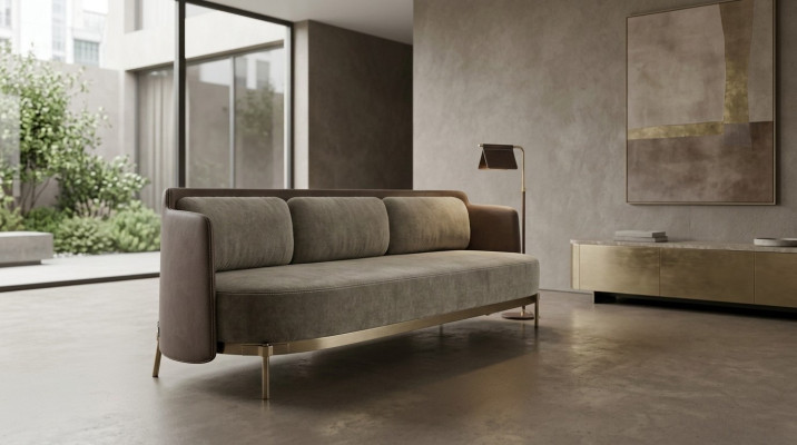 Canapé moderne 3 places Salon Revêtement Textile Luxe Canapé 228cm Tissu
