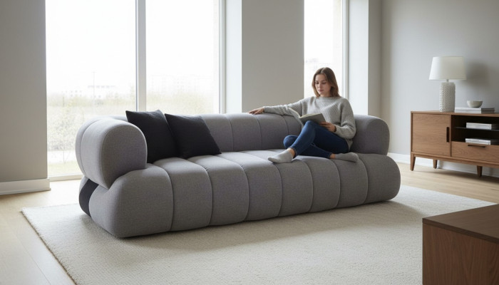 Canapé rembourré gris de luxe 3 places Tissu d'ameublement Canapé de salon Sofas Canapés