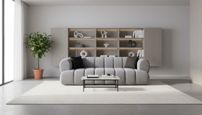 Canapé rembourré gris de luxe 3 places Tissu d'ameublement Canapé de salon Sofas Canapés