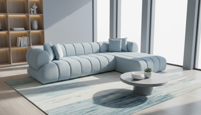 Canapé d'angle en tissu gris L-forme Canapé Designer Rembourrage Cadre en bois