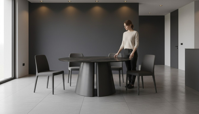 Designer table ronde noire en acier inoxydable Mobilier Table de salle à manger Tables de luxe