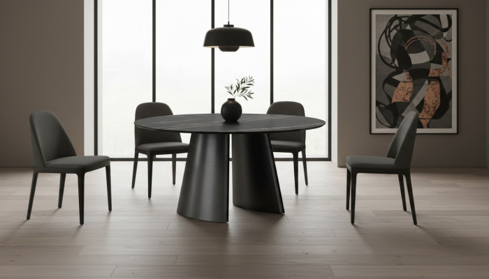 Designer table ronde noire en acier inoxydable Mobilier Table de salle à manger Tables de luxe