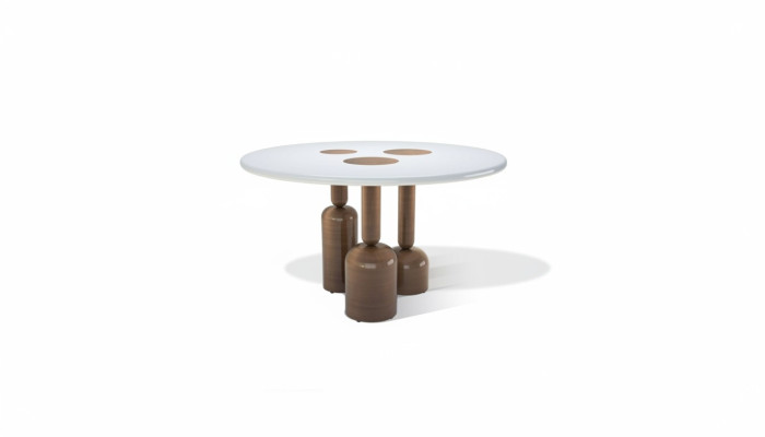 Table ronde de salle à manger de luxe, style de mobilier de designer en verre haut de gamme en acier inoxydable.